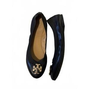 Tory Burch Black Leather Ballet Flats with Logo Accent sz 7